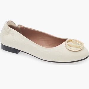 Valentino By Mario Valentino Calliope Monogran Leather Ballet Flats Cream Gold